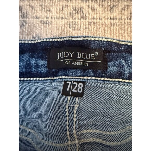 Judy Blue Mid Rise Trouser Flare Button Fly Jeans Size 7/28 Medium Wash Denim - Picture 3 of 10